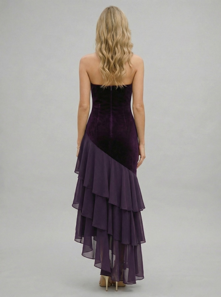 فستان سهرة مخملي بتنورة شيفون متدرجة