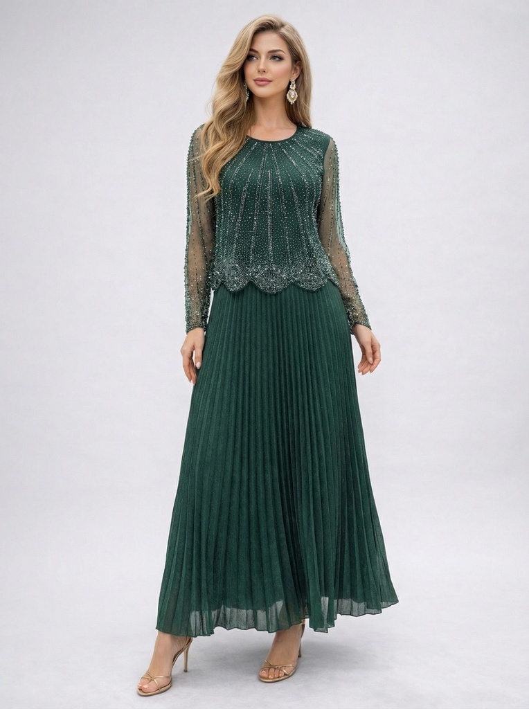 [AH10464] فستان سهرة كسرات مع تطريز