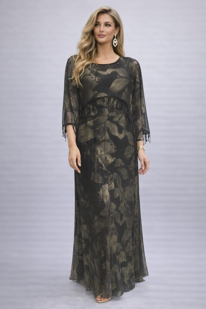 فستان سهرة شيفون بطبعات فنية