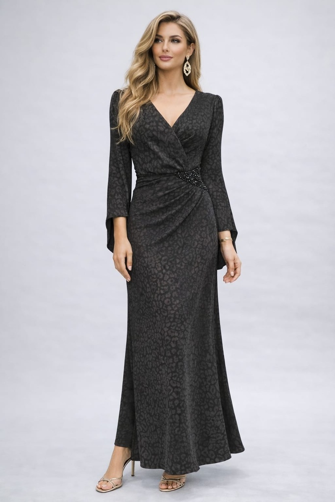 [TA3658] فستان لمعه جنب اكسسوار