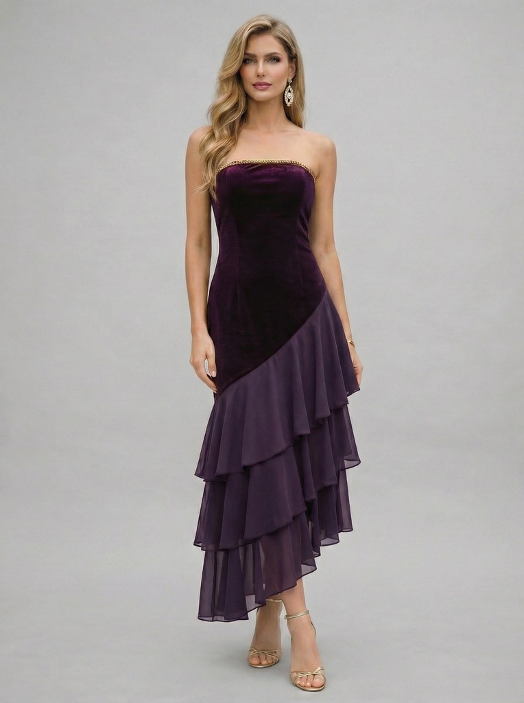 فستان سهرة مخملي بتنورة شيفون متدرجة