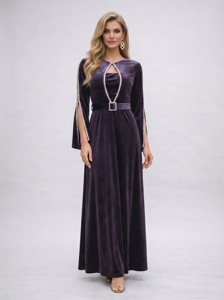 فستان مخمل كريستال قطني (سمول, بنفسجي)