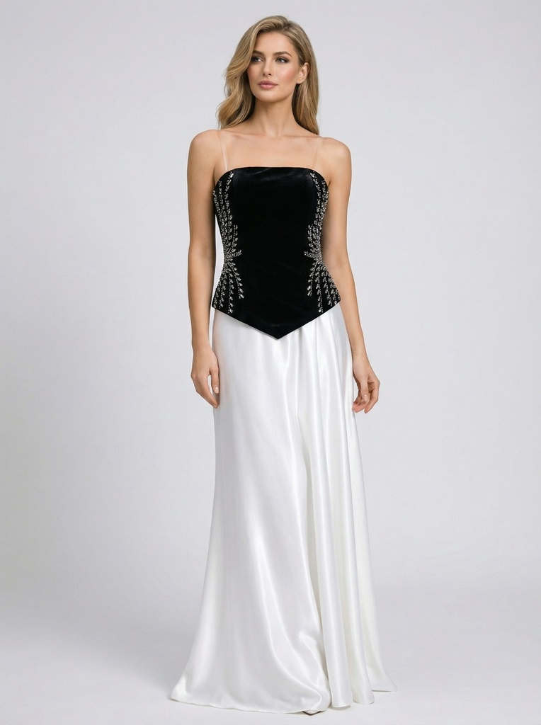 فستان جورجيت جوخ تطريز (1, أسود)